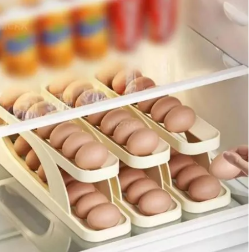 Automatic Scrolling Egg Rack, Double Layer Egg Dispenser, Counter Top Egg Storage Tray